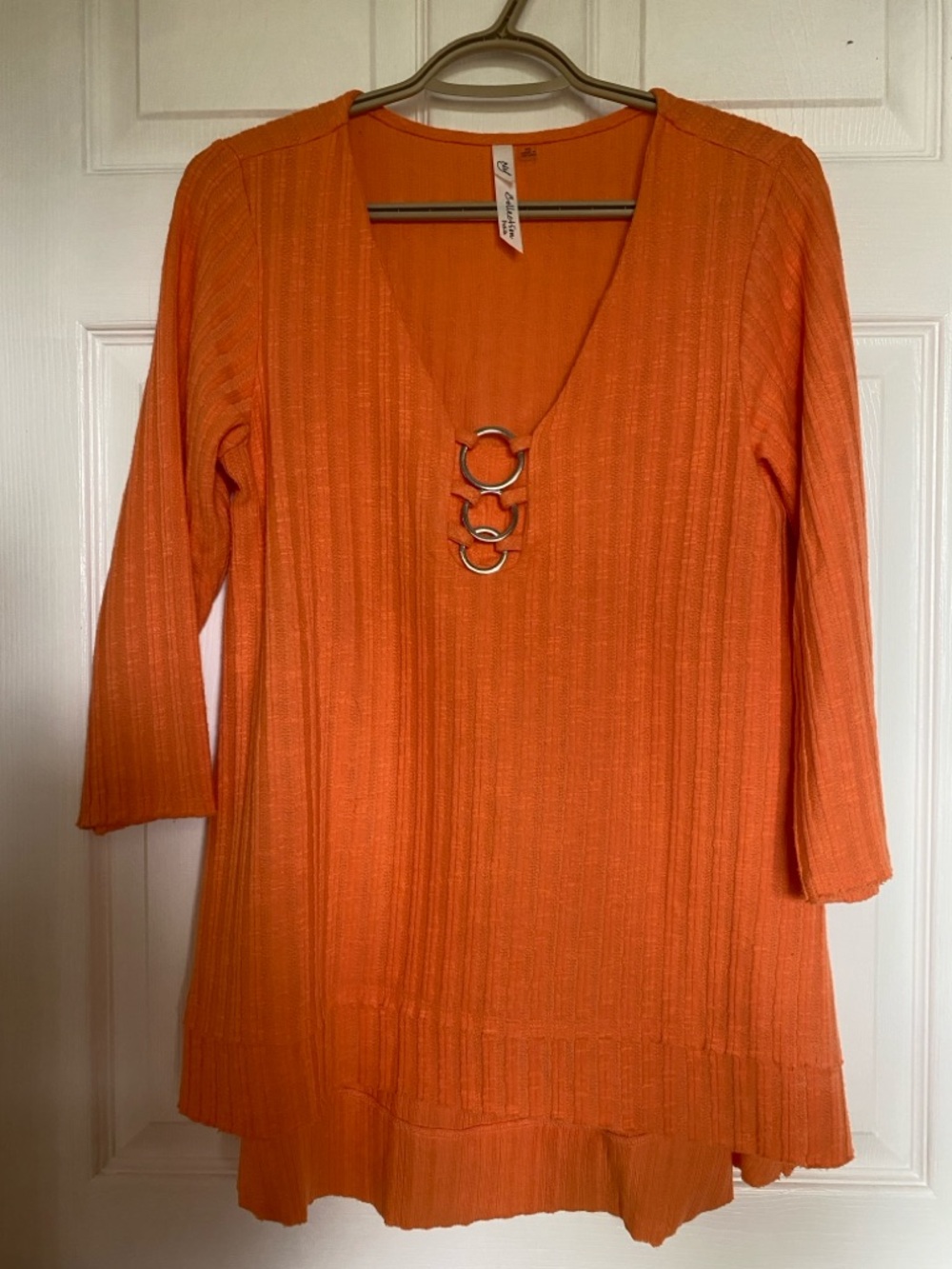 NY Collection Orange V-Neck Tunic with Ring Accents